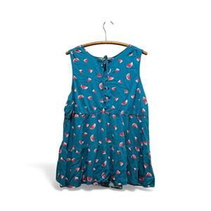 Torrid Size 2 Turquoise Watermelon Print Sleeveless Top Whimsical Summer READ